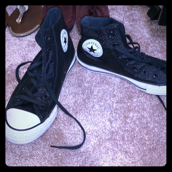 Converse Shoes - High top black converse faux ostrich